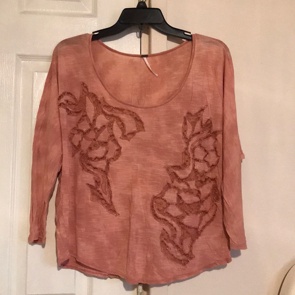 Free People Pink Lace Oversized Long Sleeve Top M